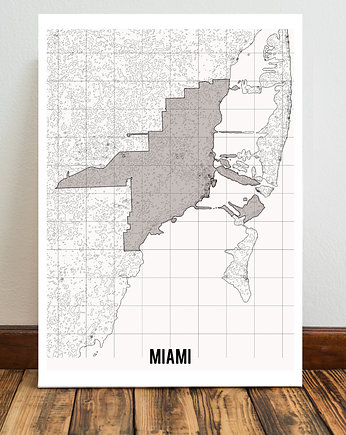 Miami mapa plakat  50x70 cm / A3 / A4, Miss Rabbit Mr Fox