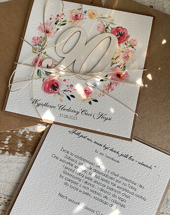 Wyjątkowa personalizowana ręcznie robiona kartka życzenia na 90 urodziny, sorte