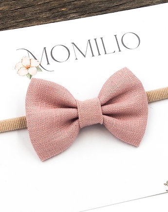 Opaska do włosów kokardka z lnu różowa Linen Bow Dusty Pink, Momilio