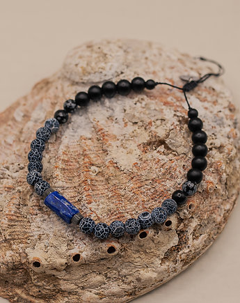 Bransoletka Męska z Lapisem Lazuli Obsydianem i Agatem, w hand works