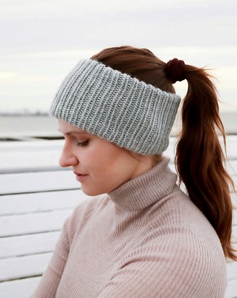 Bardzo ciepła jasnoszara opaska merino na wiatr, Holy Alpaca Knit