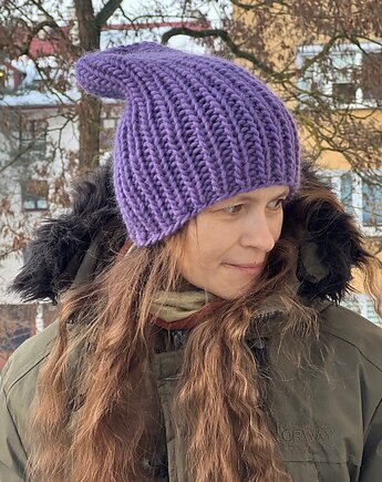 Czapka z merynosa 100% neonowy fiolet, Made by Jaga