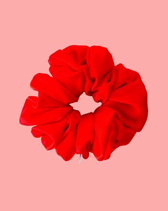 Gumka jedwabna, scrunchie, frotka neonowa czerwień MAXI, Capillum