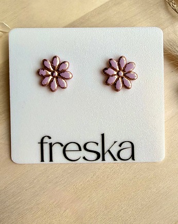 Kolczyki Stokrotki brudny róż ze złotem, freska
