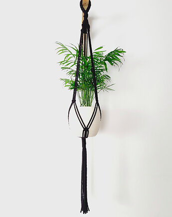 Makrama - czarny, mocny kwietnik wiszący, pleciony ze sznurka, ACTP