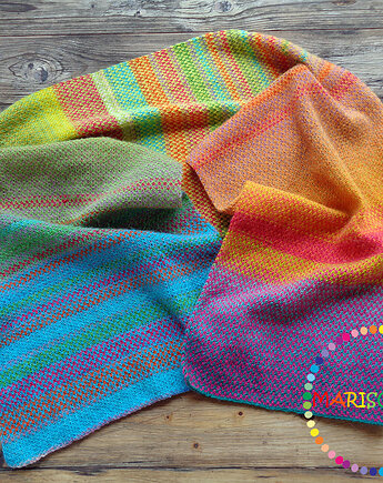 UNIKAT szal dziergany (jak tkany) "Happy Colors", MARISCAPES