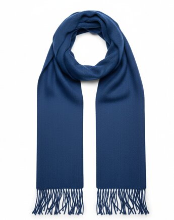 Szalik Męski szal NIEBIESKI prezent w gładki w jodełkę  elegancki, AKADEMIA STYLU