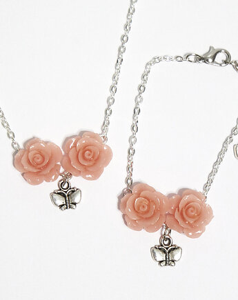 Komplet 2 - Róża pudrowy róż motyl - koral, yenoo