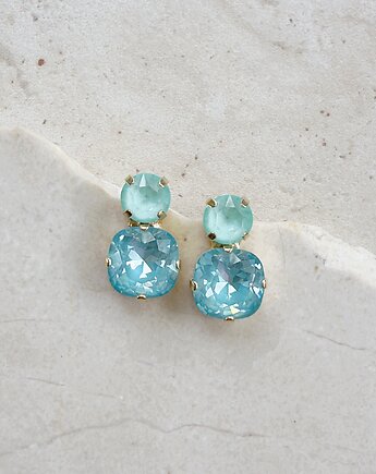 Kolczyki pozłacane Amore: Crystal Paradise Blue & Soft Mint, White Jasmine