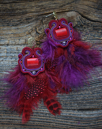 Kolczyki soutache z piórkami, Mró Soutache