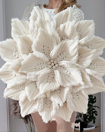 Kwiat makrama ecru, dekoracja boho na ścianę 3D xxl, natural, MiAdi