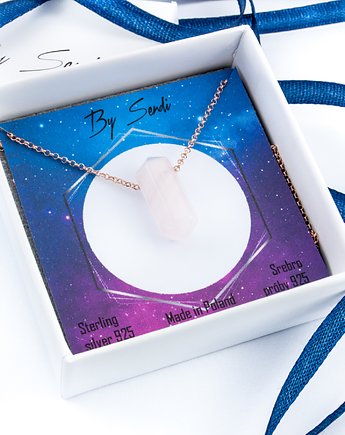 Naszyjnik z kwarcem różowym, biżuteria z kamieniem, prezent dla siostry, By Sendi