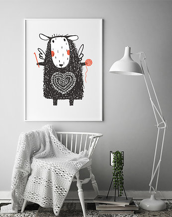 Plakat. owieczka robi na drutach. love, Love Life and Forest