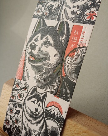 Zakładka pies Akita letterpress tłoczenie z chwostem, drukanturium