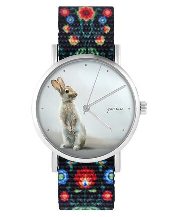 Zegarek - Zając - folk czarny, nylonowy, yenoo