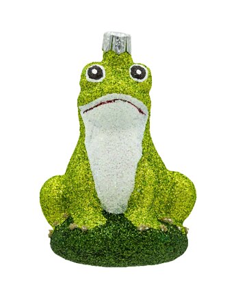 Bombka choinkowa: Żaba na liściu: brokatowa, Syn Bombkarza