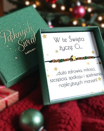 Świąteczna bransoletka - pomysł na prezent - świąteczne pudełko - ZIELONA2, kaktusia