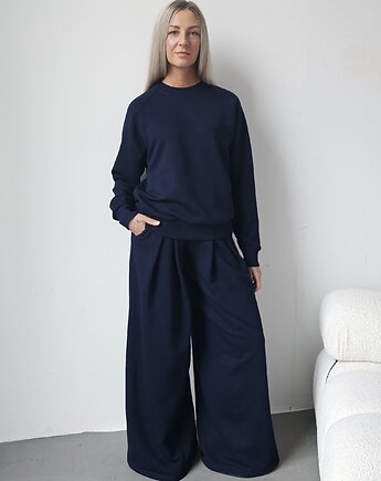 Sarai wygodny komplet bluza i szerokie spodnie z zakładkami Navy, Ablush