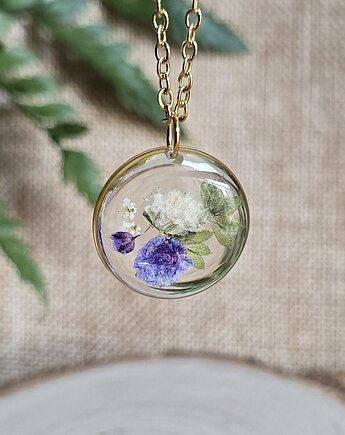 Wieczne kwiaty wisiorek kwiatowy kobiecy fiolet, zkwiatem