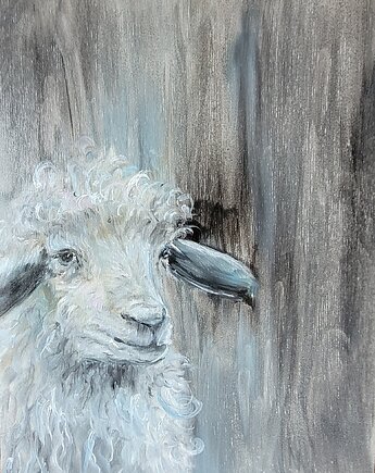 Obraz olejny ręcznie malowany. Owieczka. Baranek., Galeria Alma