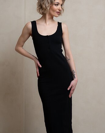Bawełniana prążkowana sukienka, CELINA DEEP BLACK, Yanowska