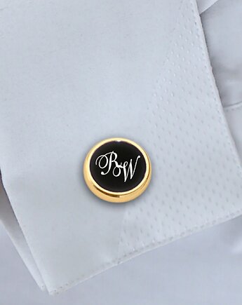 Złote spinki do mankietów z grawerem  Onyks - symbol siły, mądrości, ZaNa Design