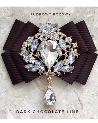 Brosza  Dark Chocolate z ogromnym kryształem NEW, Pudrowy Różowy