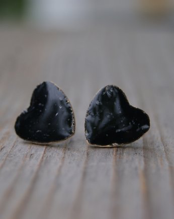 Duże ceramiczne kolczyki "Czarne serca", Gliniana Koniczynka
