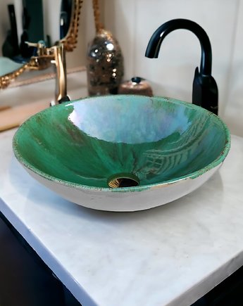 Ręcznie Formowana Umywalka w kolorze Zielonym, Manufaktura Kafli
