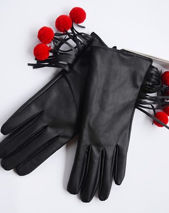 Rękawiczki ze skóry ekologicznej z pomponami, Lovekulkowe