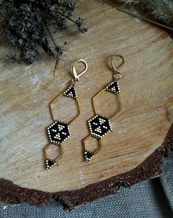 Kolczyki geometryczne złoto czarne, By Tasha