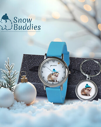 Zestaw prezentowy - Jeżyk - zegarek i brelok - silikonowy, niebieski, yenoo