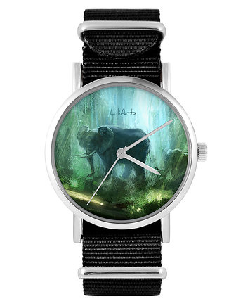 Zegarek - Słoń, dżungla - czarny, nylonowy, OKAZJE - Prezenty na 18 dla chłopaka