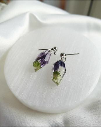 Kolczyki z fioletowymi kwiatami, gałązka, Figa handmade accessories