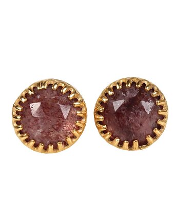 Kolczyki złote sztyfty Mignon z kwarcem truskawkowym, Blooming Stones