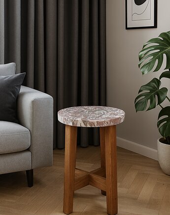 Ręcznie wykonany stołek z litego drewna z zabezpieczonym blatem, Natea Studio