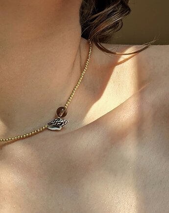 Minimalistyczny choker z naturalną muszelką i kwarcem (stal chirurgiczna), Nebula7