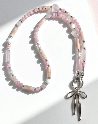 Naszyjnik pinky pink : różowy naszyjnik z kokardką, kaktusia