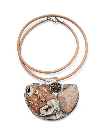 Naszyjnik z witrażowym wisiorem GOBI jaspis, hematyt, Beezoo