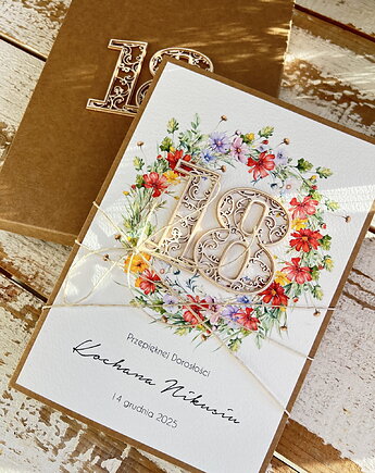 Personalizowany prezent - kartka ręcznie robiona z wiankiem na 18 urodziny, sorte