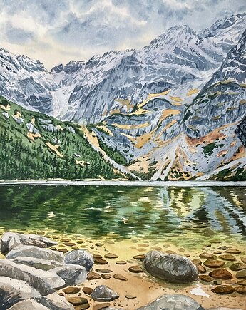 Plakat Tatry, Morskie Oko -szlachetny wydruk Fine art (giclee), Katarzyna Wajda akwarela