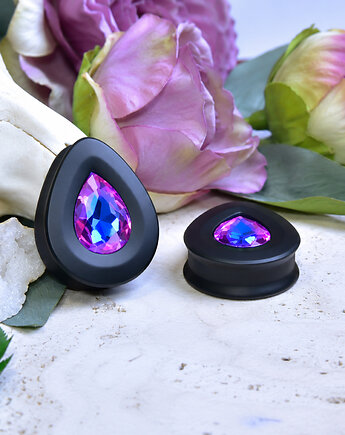 Tunele do uszu łezki 10-100mm ze szklanym kryształkiem #029 violet blue