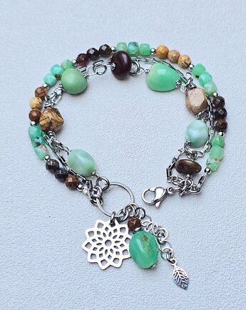 3 Rzędowa Bransoletka z Mandalą Chryzopraz w Brązach, ILEA