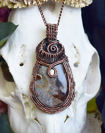 Miedziany wisiorek wire wrapping z jaspisem Coffee Bean, Spirit Of Copper