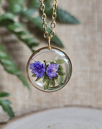 Wieczne kwiaty wisiorek kwiatowy kobiecy fiolet, zkwiatem