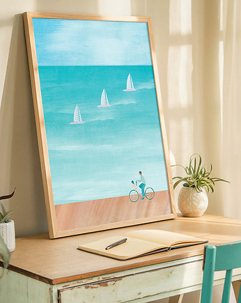 Plakat Nad morzem - 50x70 cm - rower i żagle, minimalmill