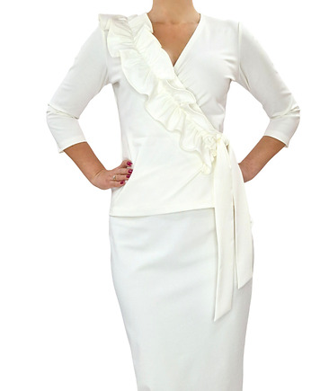 Elegancka śmietankowa  sukienka-garsonka draperia r 36-56, MC Fashion
