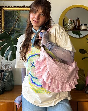 Torebka Rogalik koronkowa różowa, to moje