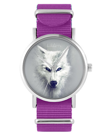 Zegarek - Biały wilk - amarant, nylonowy, yenoo