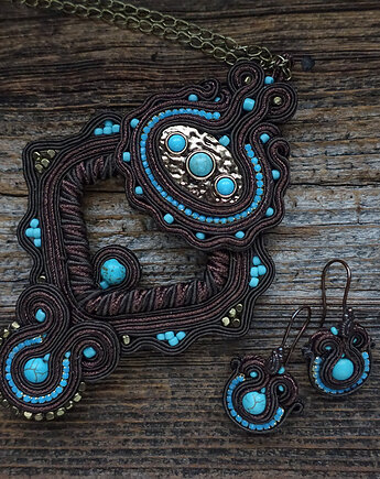 Brąz i turkus - sutaszowy komplet biżuterii, Mró Soutache